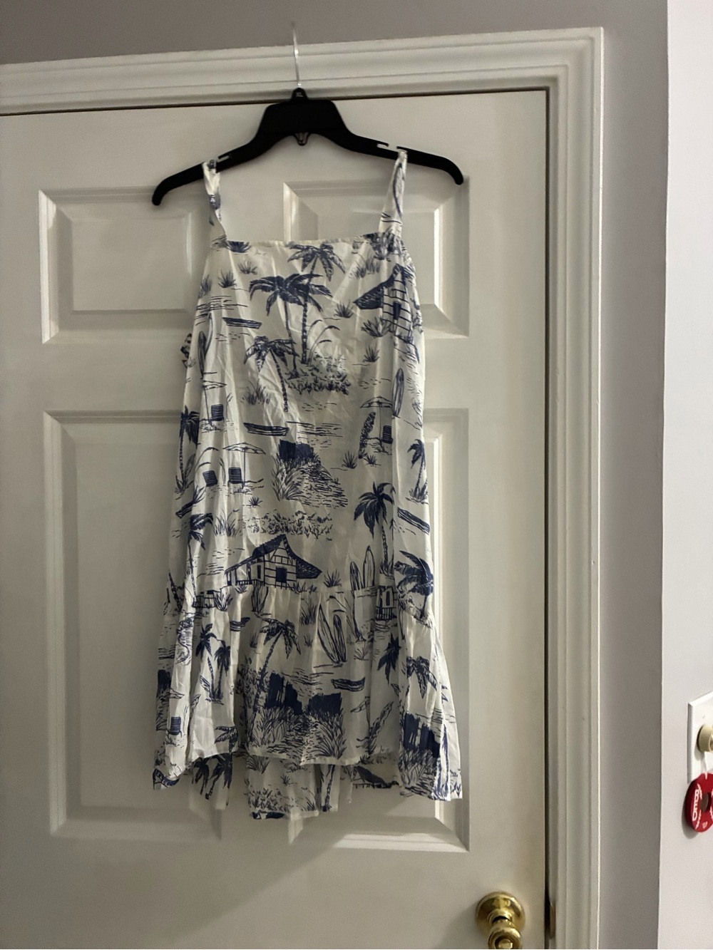 Backless White & Navy Tropical Print Sundress 100% Cotton
